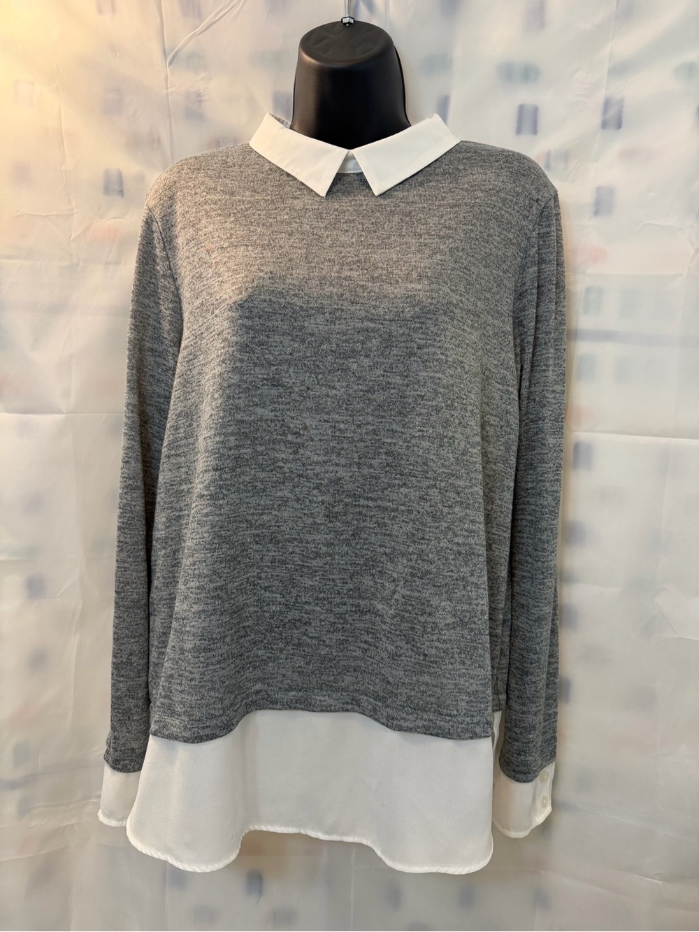 Primark Grey Knit Layered Blouse with White Collar